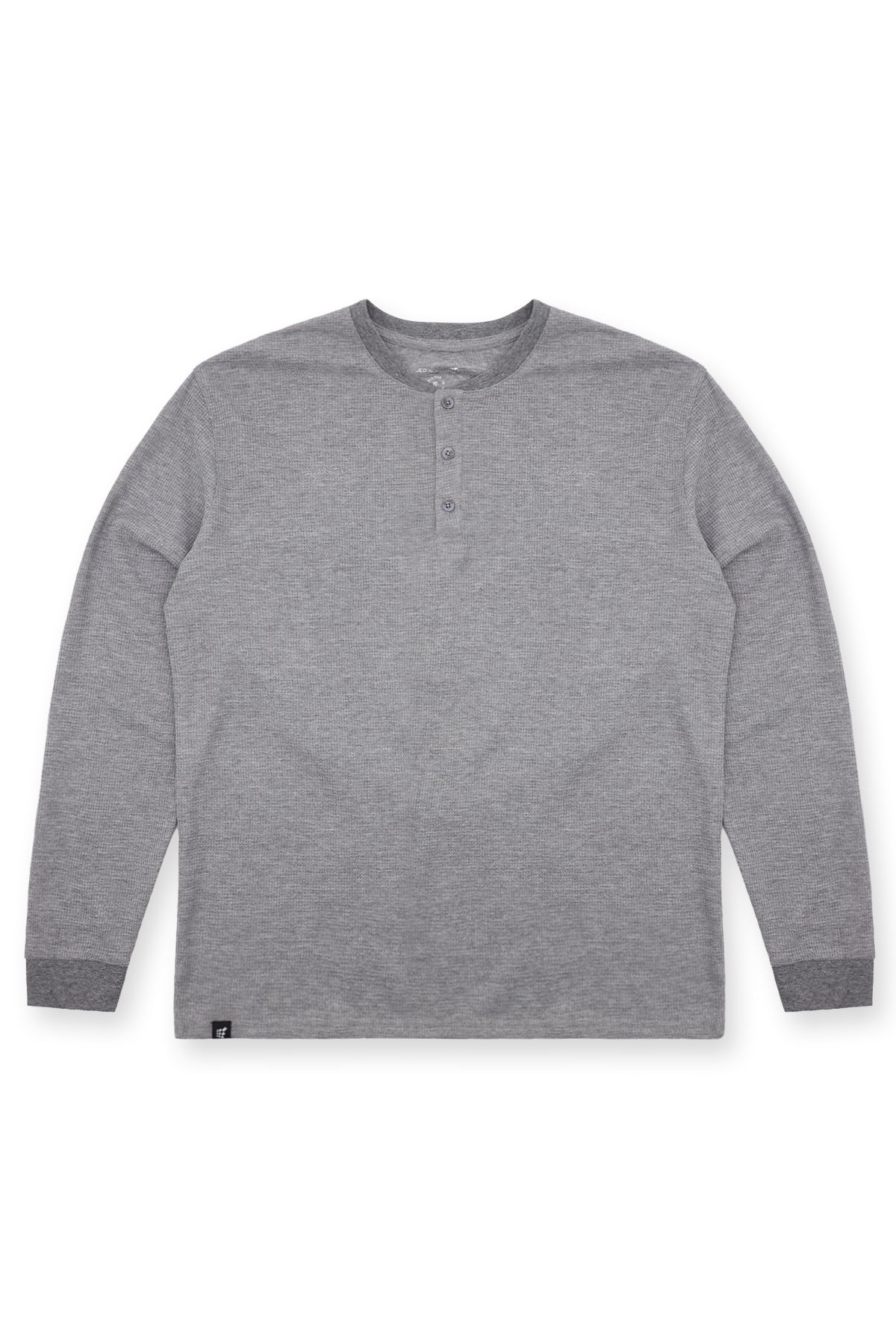 Waffle Knit Henley Long Sleeve T-Shirt - Dark Gray