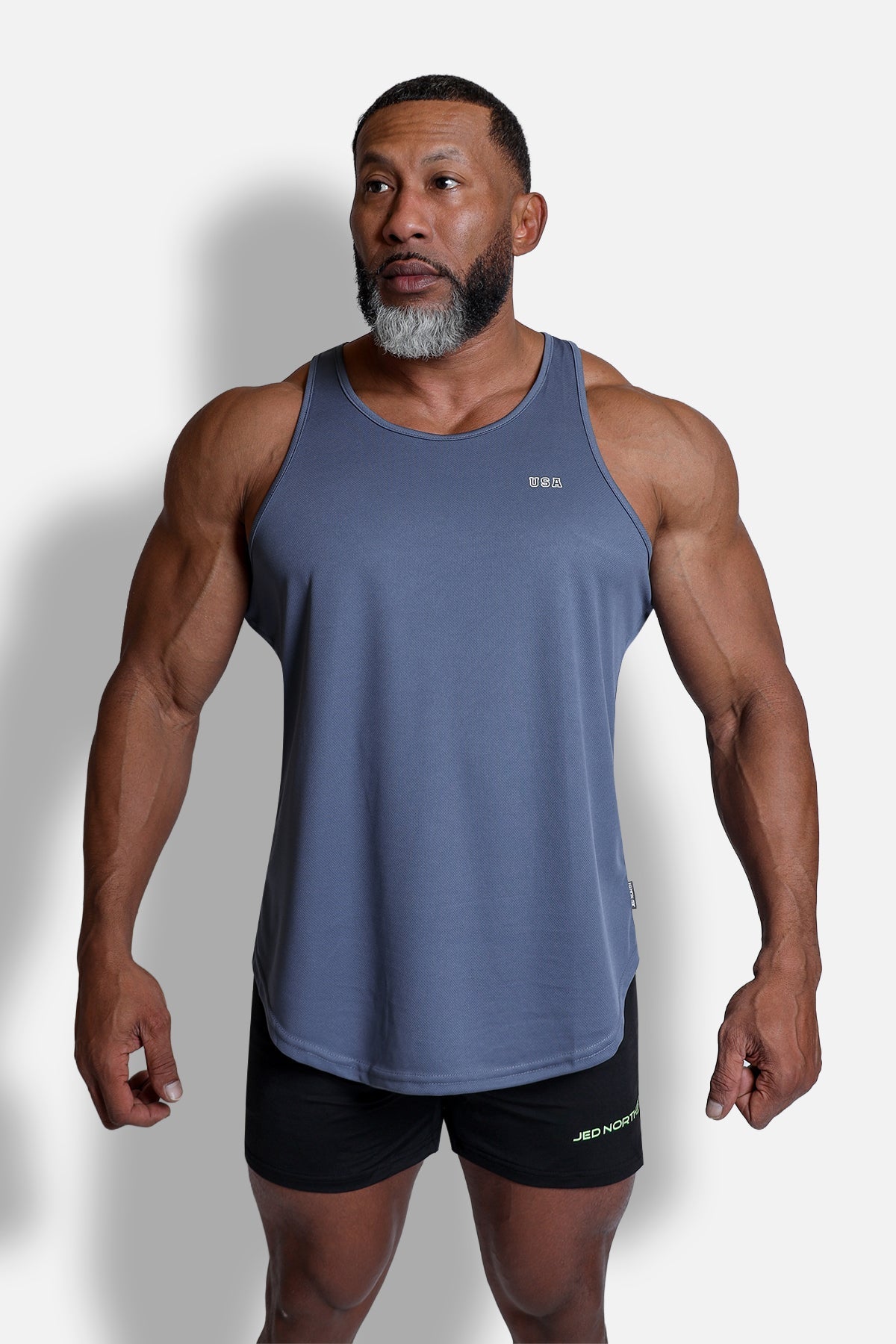 Fast-Dry Bodybuilding Workout Stringer - Gray USA Logo