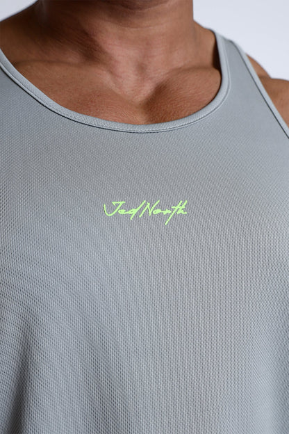 Fast-Dry Bodybuilding Workout Stringer - Light Gray w/ Neon Logo