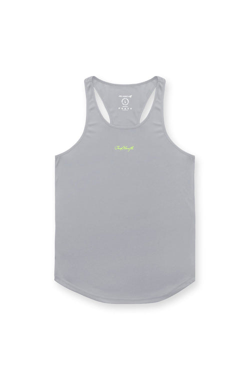 Fast-Dry Bodybuilding Workout Stringer - Light Gray w/ Neon Logo