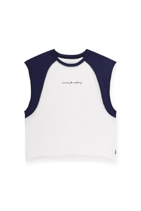 Raglan Sleeveless Tank Top - White & Navy