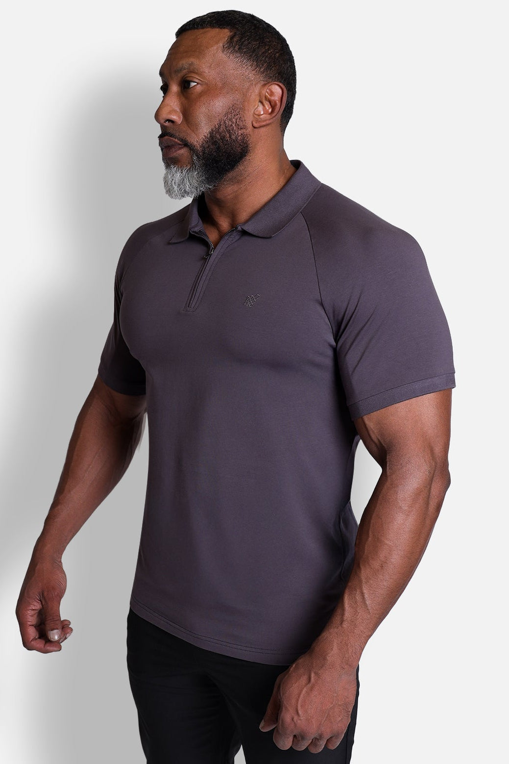 Premium Muscle-Fit Polo Tee w/ Zipper - Dark Gray