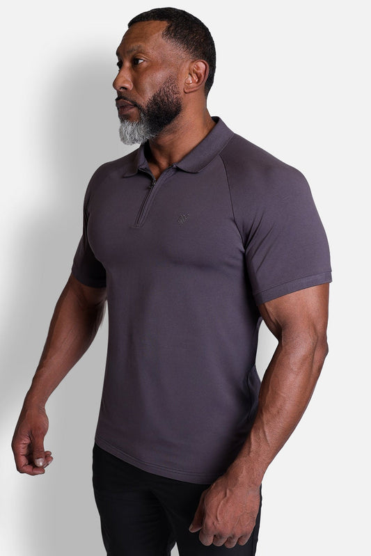 Premium Muscle-Fit Polo Tee w/ Zipper - Dark Gray