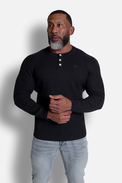 Classic Henley Sweater  - Black
