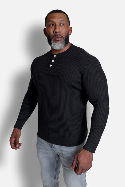 Classic Henley Sweater  - Black