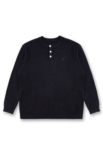 Classic Henley Sweater  - Black