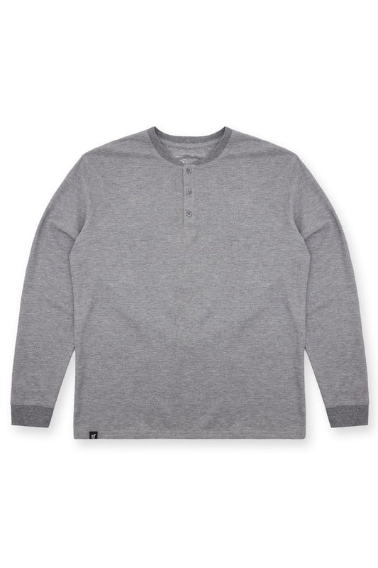 Waffle Knit Henley Long Sleeve T-Shirt - Dark Gray